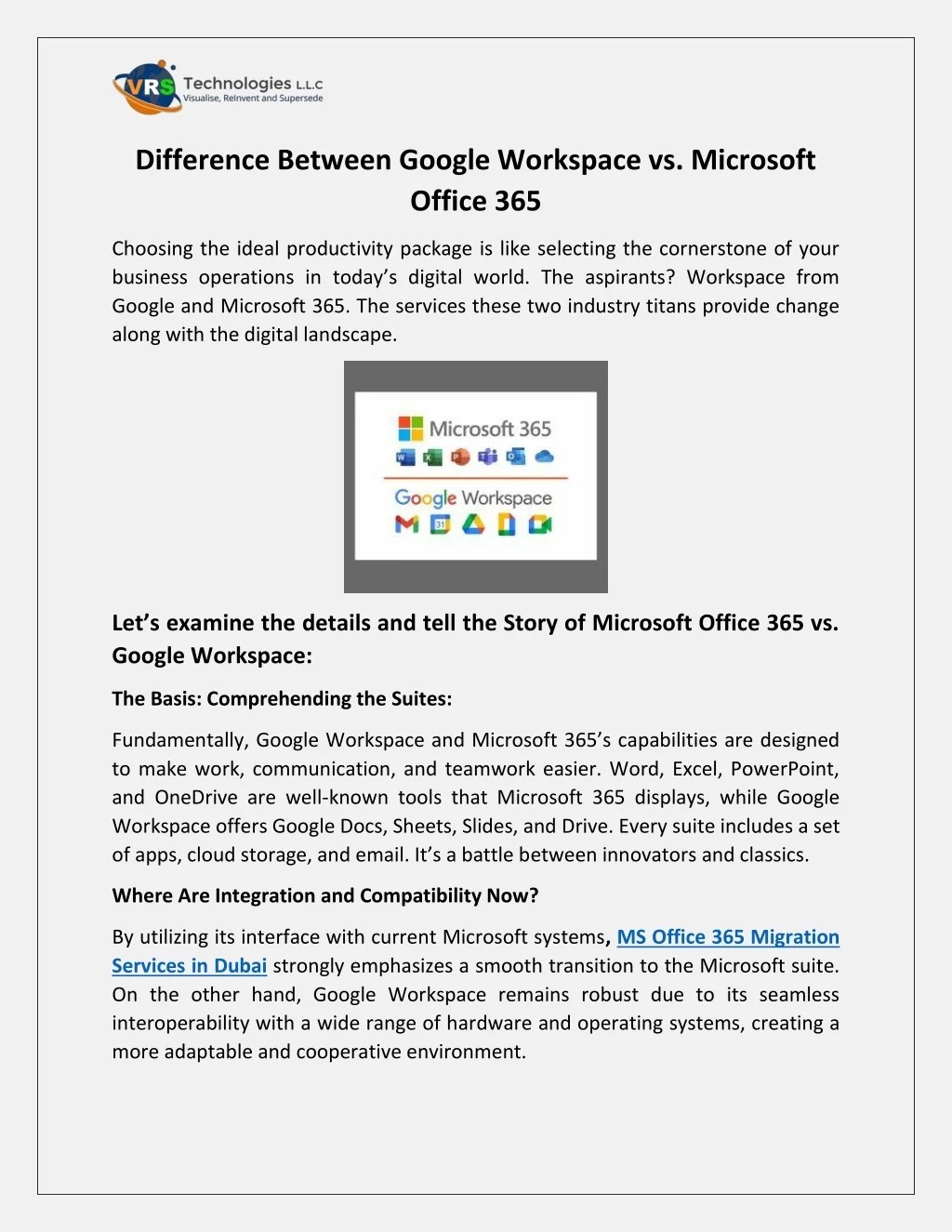 PPT Difference Between Google Workspace vs Microsoft Office 365