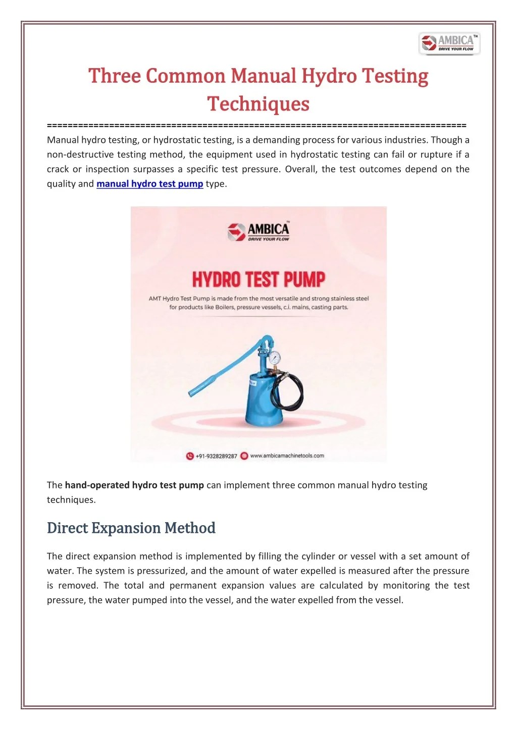 PPT Most Common Manual Hydro Testing Methods PowerPoint Presentation