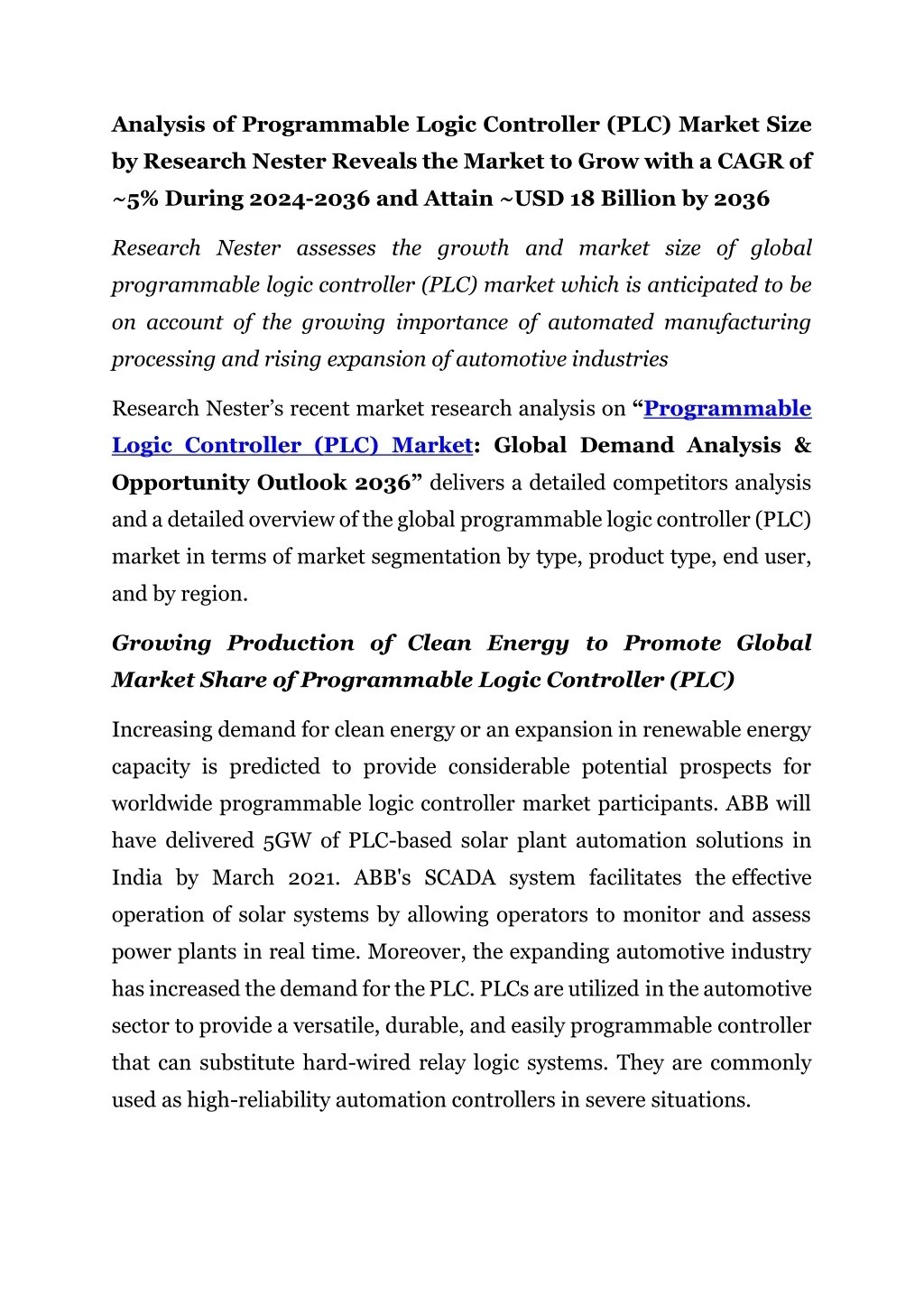 PPT Programmable Logic Controller Market PowerPoint Presentation