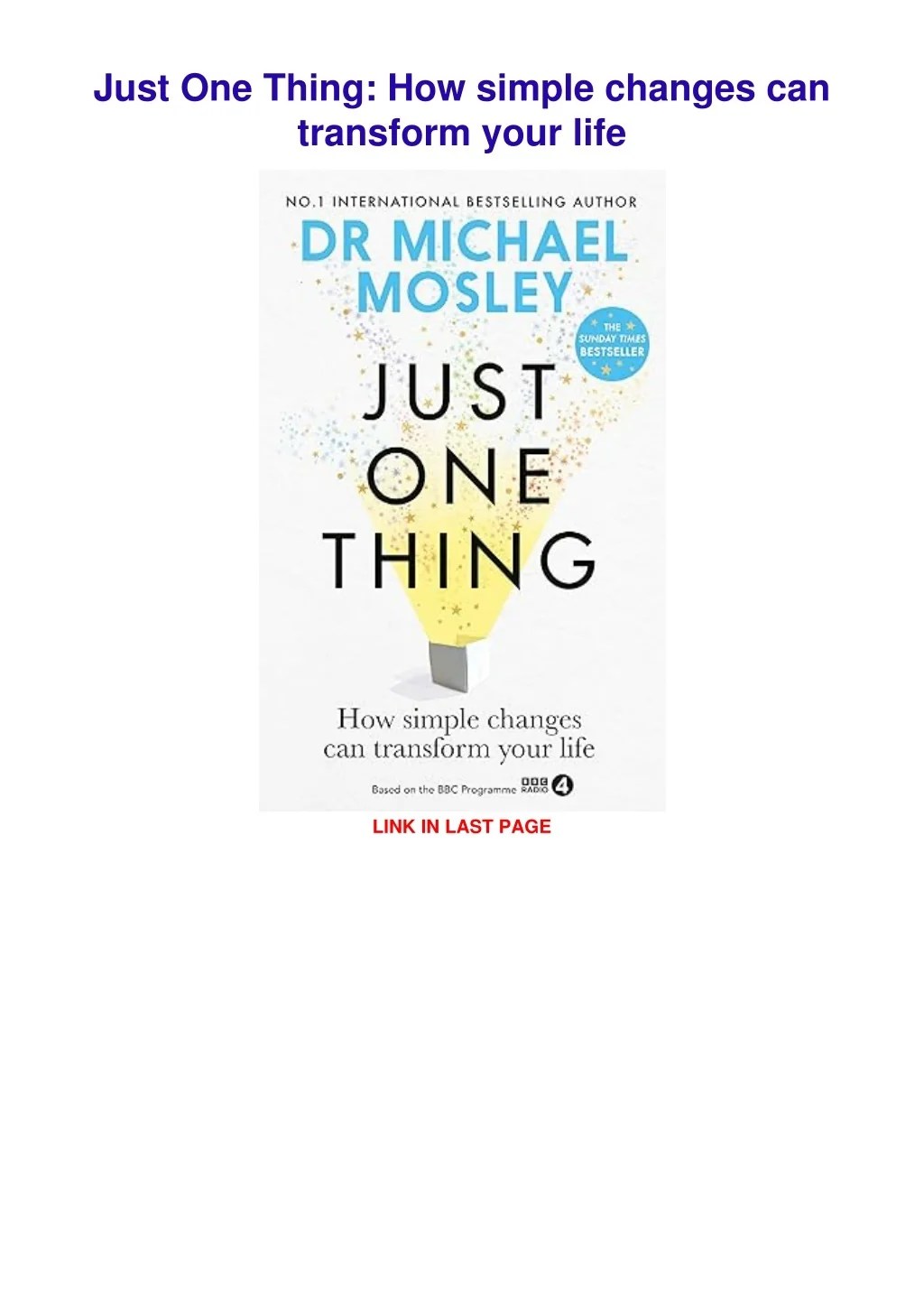 PPT Download⚡️PDF ️ Just One Thing How simple changes can transform