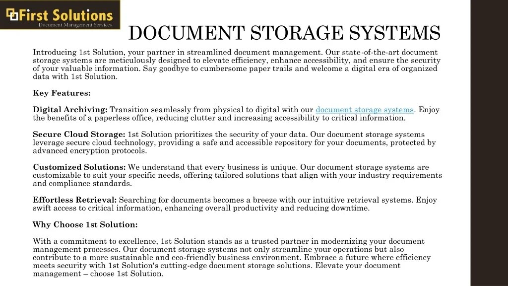 PPT DOCUMENT STORAGE SYSTEMS PowerPoint Presentation, free download
