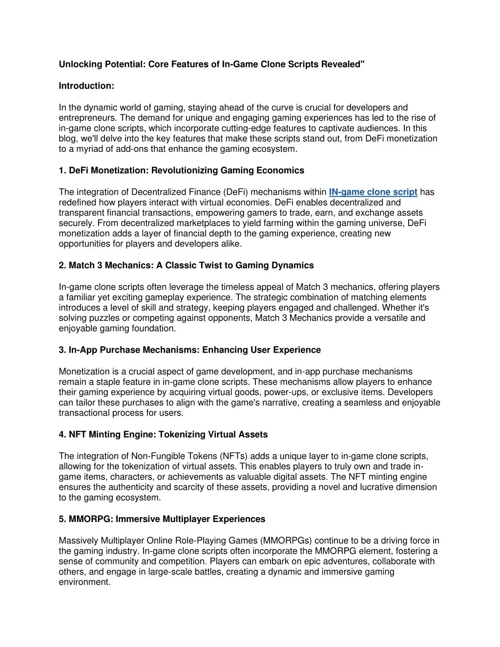 PPT Unlocking Potential Core Features of InGame Clone Scripts