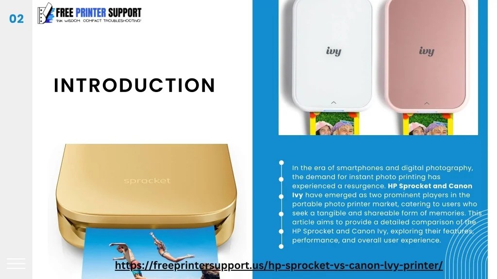 PPT HP Sprocket VS Canon Ivy Portable Photo Printer PowerPoint