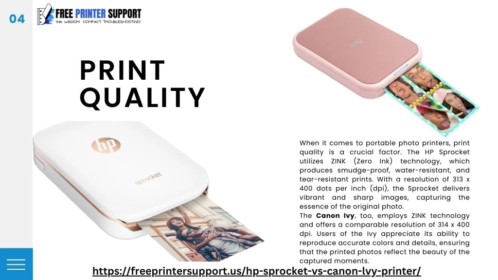 PPT HP Sprocket VS Canon Ivy Portable Photo Printer PowerPoint