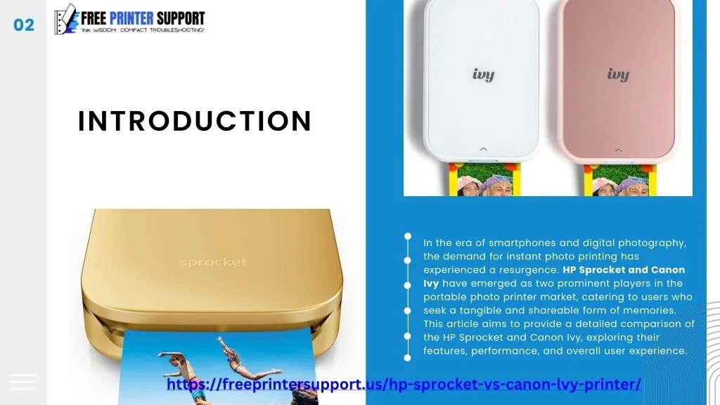 PPT HP Sprocket VS Canon Ivy Portable Photo Printer PowerPoint
