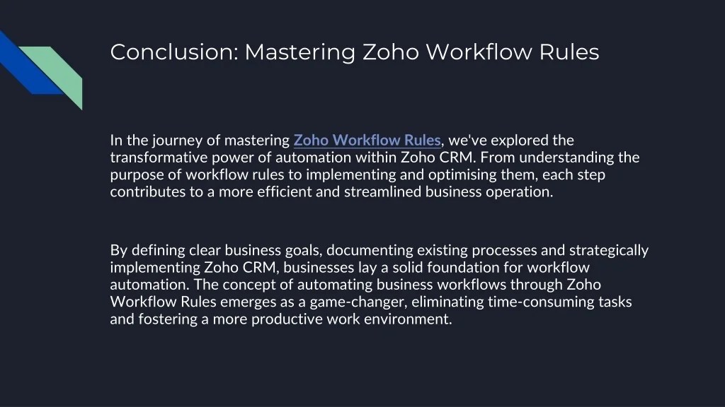 PPT A Comprehensive Guide to Mastering Zoho Workflow Rules PowerPoint