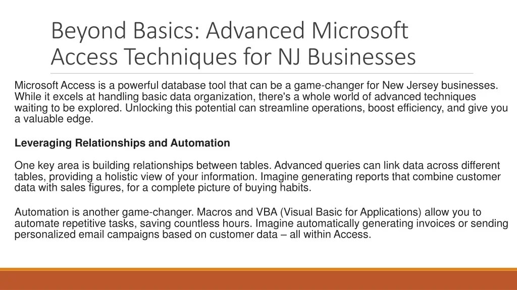 PPT Beyond Basics Advanced Microsoft Access Techniques for NJ