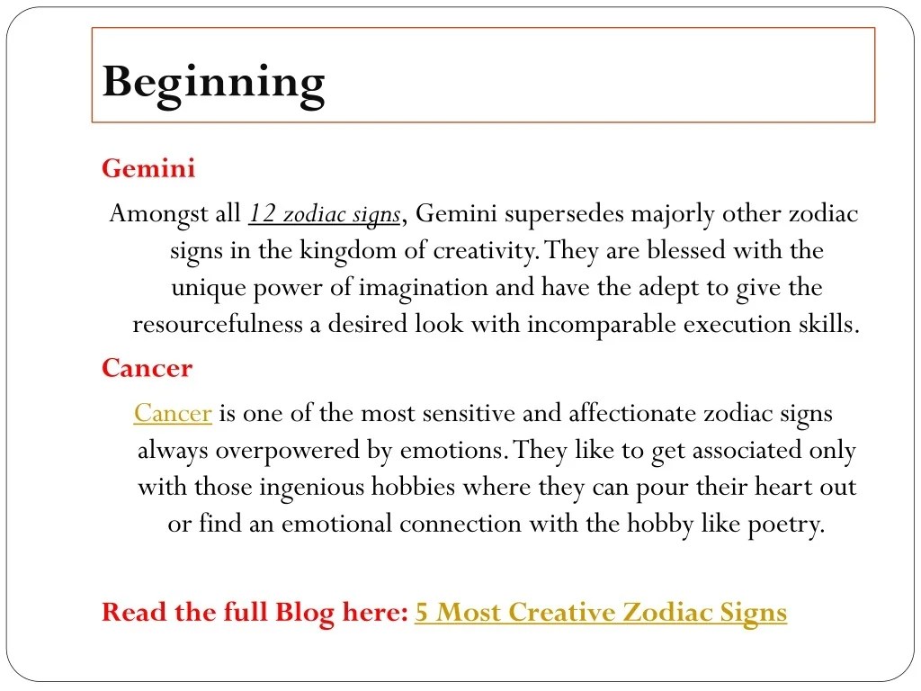 PPT 5 Most Creative Zodiac Signs PowerPoint Presentation, free