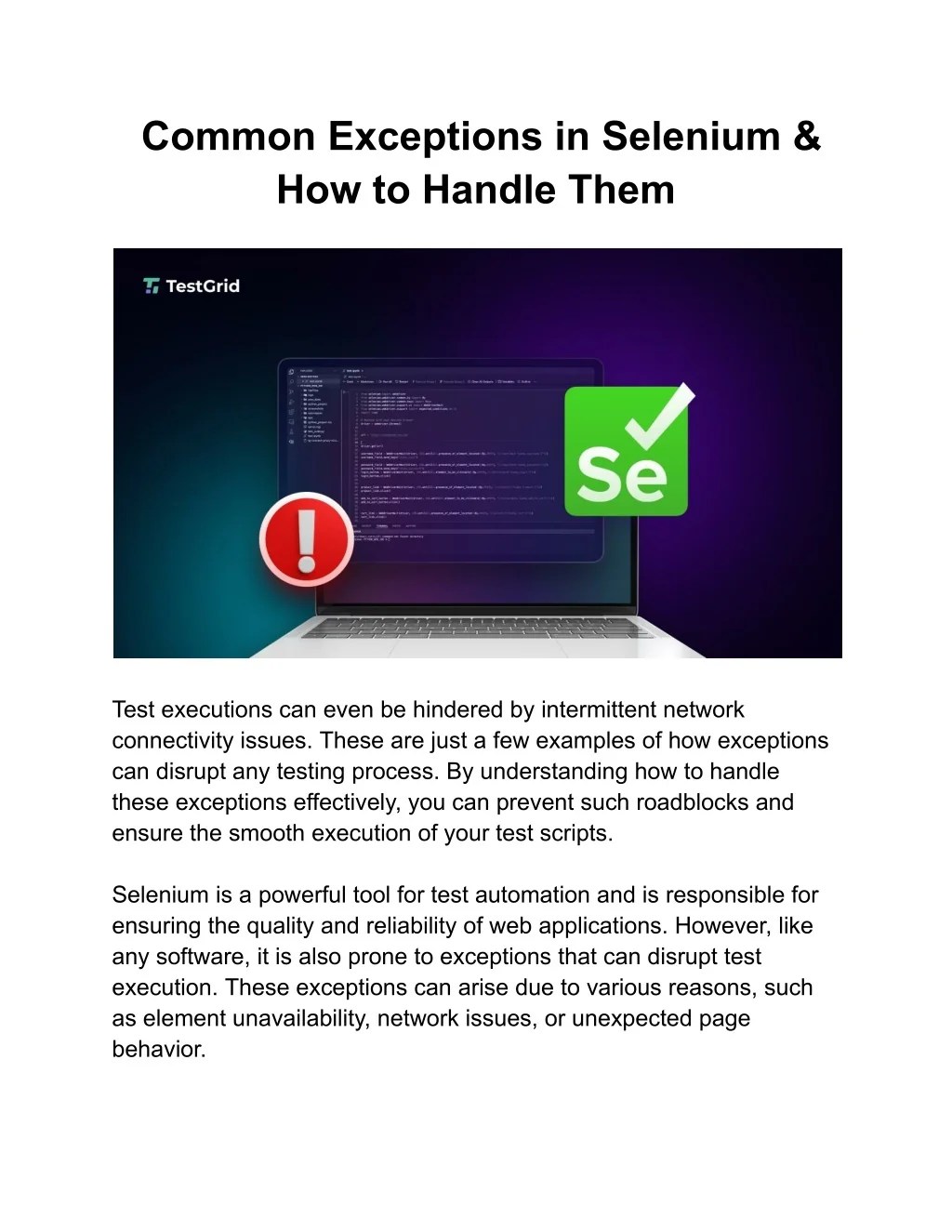 PPT Common Exceptions in Selenium & How to Handle Them PowerPoint
