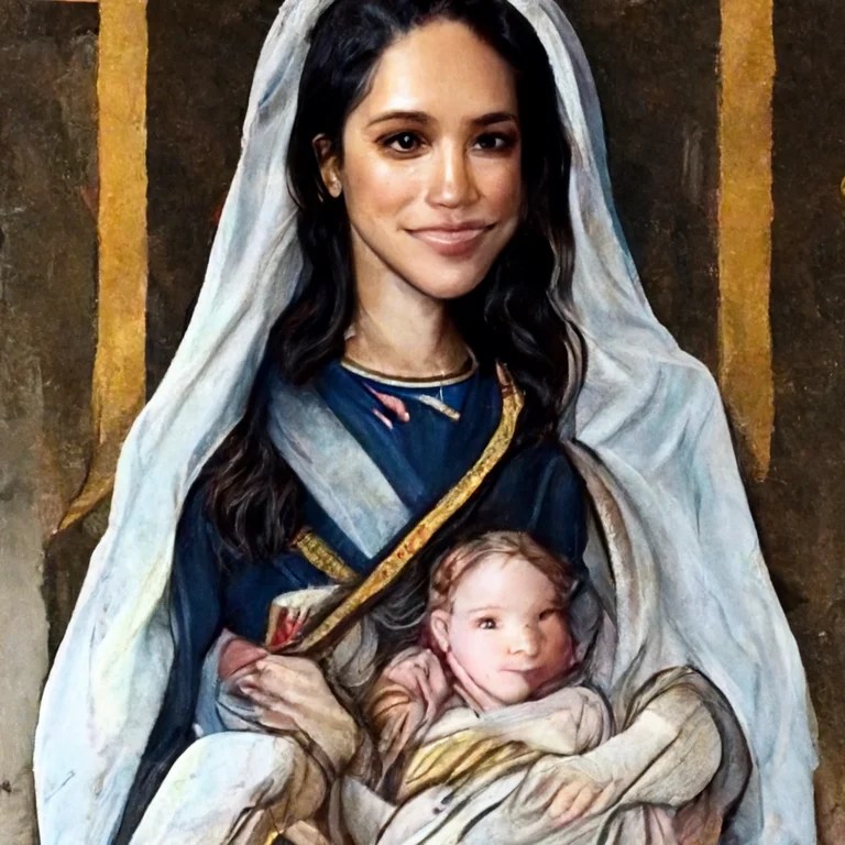 prompthunt Saint Meghan Markle looking like Saint Mary, holding in her(04)