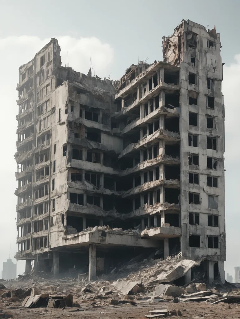 Premium Free ai Images partially collapsed skyscraper post apocalypse