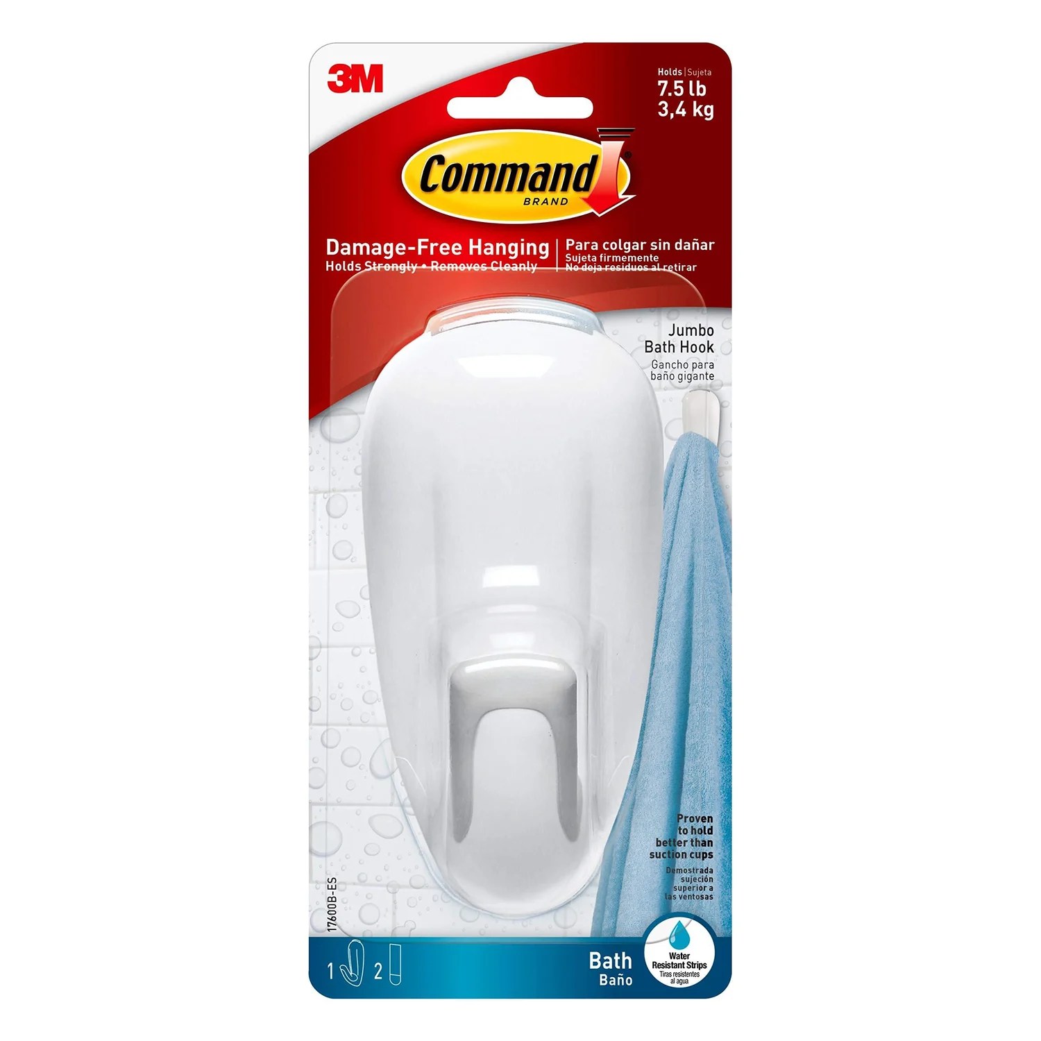Command Bathroom Hook with Water Resistant Strips