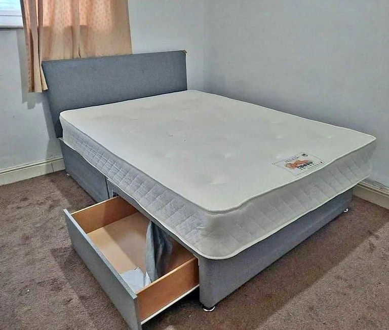 DOUBLE BED BASE HEADBOARD AND MATTRESS WITH OPTIONAL DRAWS STORAGE in