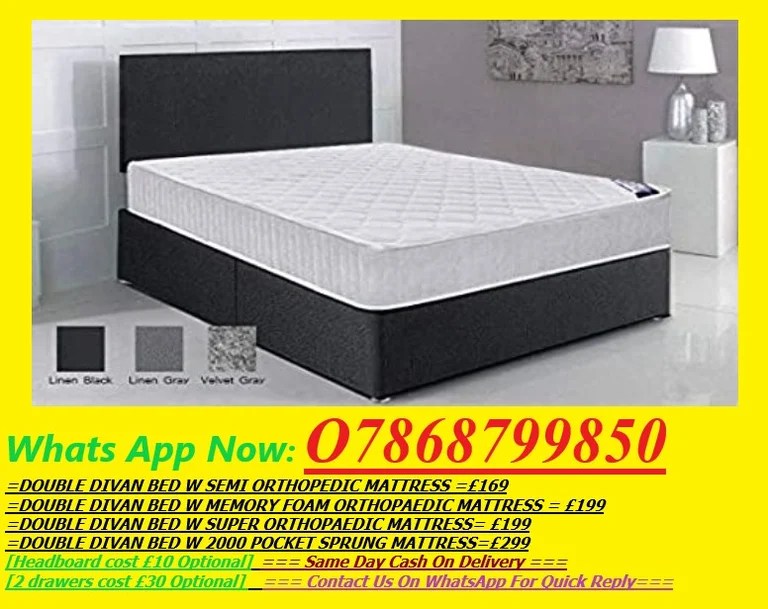 DOUBLE DIVAN BED SET + 10” MEMORY FOAM MATTRESS + PLAIN HEADBOARD in