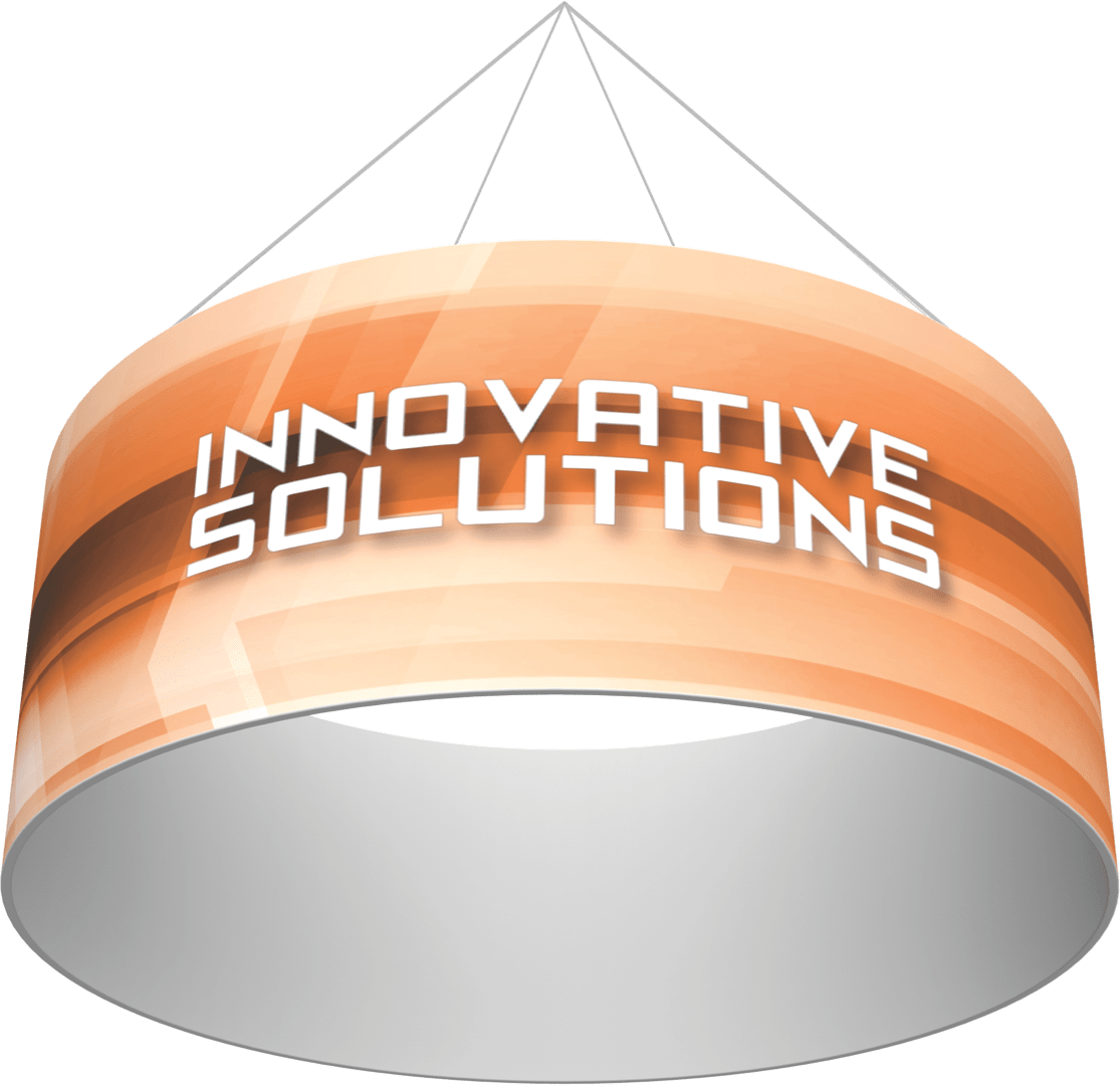Round Hanging Sign for Trade Shows Printed Outside Only Image Design