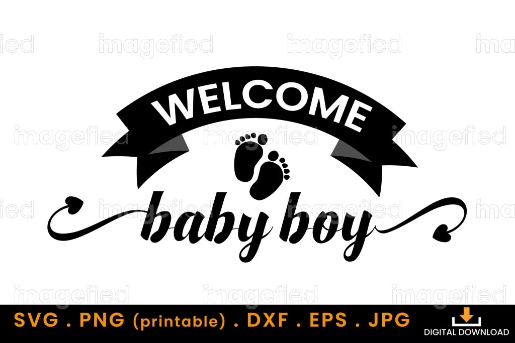 Baby Boy Svg, banner with baby feet and heart shape