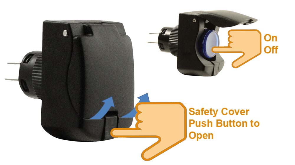12 Volt Switch Safety Cover Push Button Switch With Blue LED PLSW58B