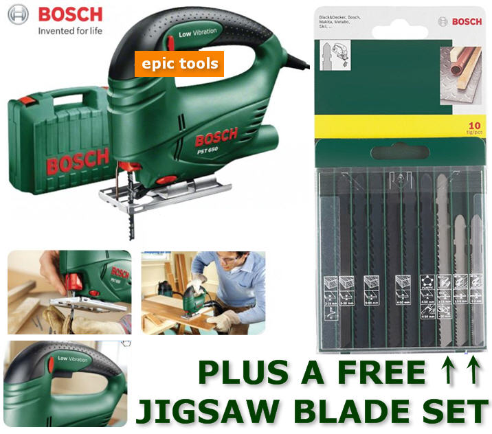 NEW BOSCH PST650 500w Compact Jigsaw & Case + 10 FREE Wood/Metal Blades, 240v eBay