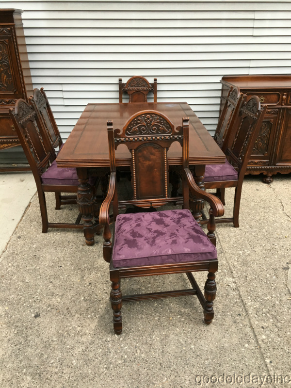 BEAUTIFULLY Carved Antique Jacobean Style 9pc Dining Room Set w Extention Table eBay