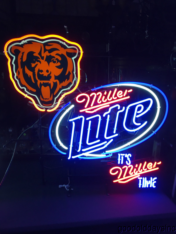 Large Miller Lite Chicago Bears Neon Beer Sign Bar Light It's Miller