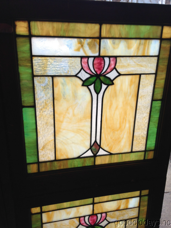 Wonderful Pair of Antique Stained Glass Windows From Chicago 25" tall x