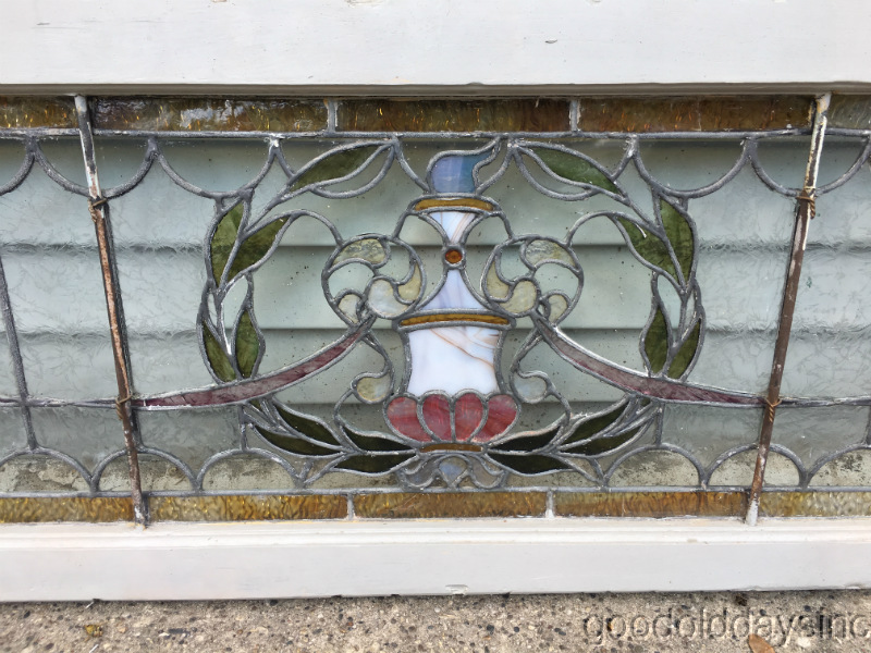 Beautiful Antique Stained Leaded Glass Transom Window 60" by 17" Circa