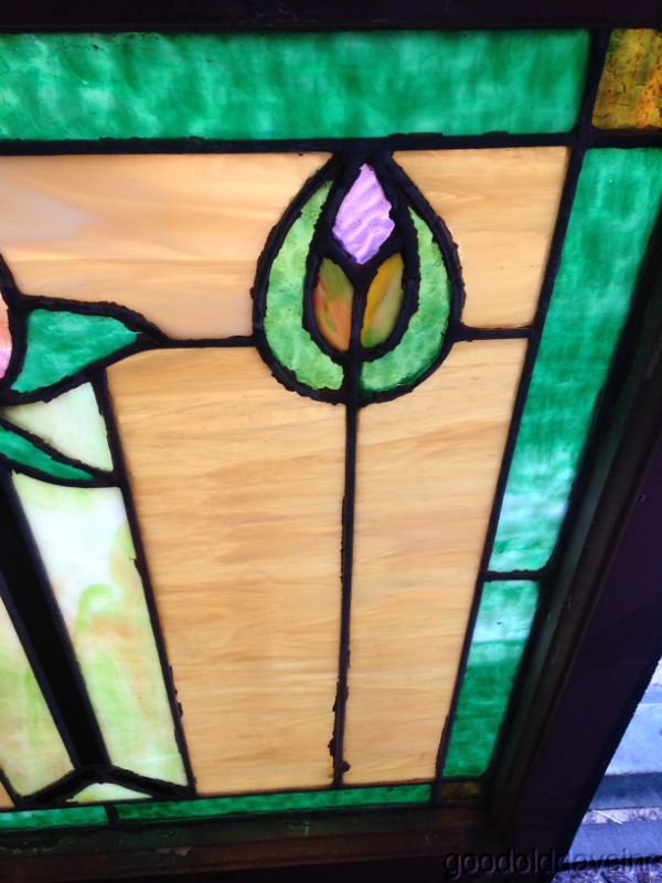 Pair of Antique Chicago Stain Stained Leaded Glass Windows 24" w by 25" t