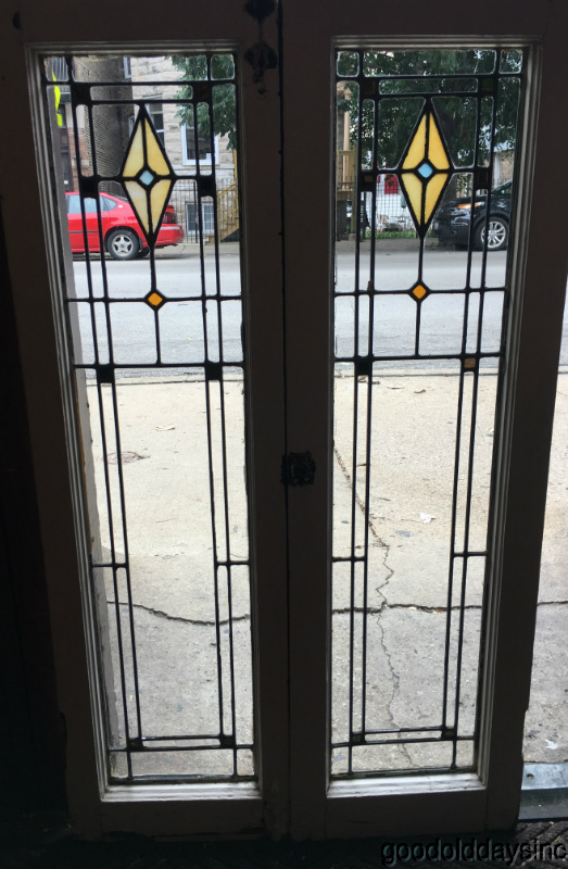 Antique 1920's Chicago Stained Leaded Glass Door / Window Doors