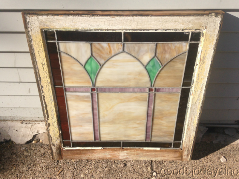Antique Chicago Stained Leaded Glass Window 25" by 24" Glass 20" x 20