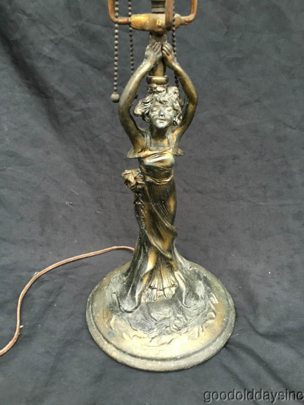 Antique Art Nouveau Lady Lamp Base Leaded Stained Glass Lamp Base