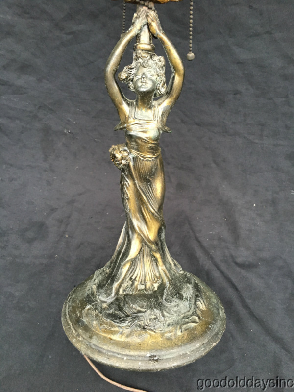 Antique Art Nouveau Lady Lamp Base Leaded Stained Glass Lamp Base