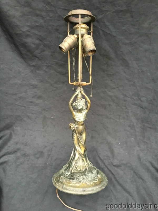 Antique Art Nouveau Lady Lamp Base Leaded Stained Glass Lamp Base