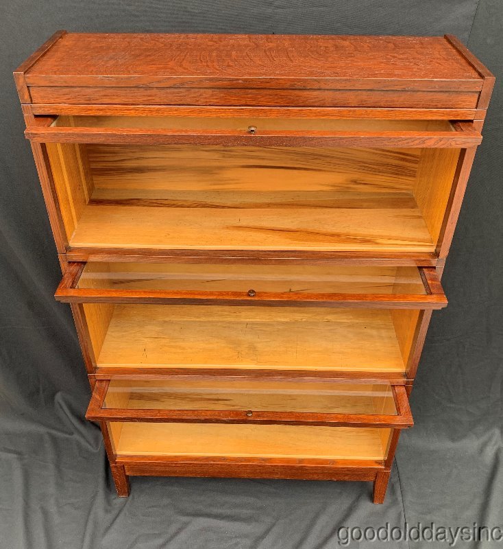 Antique Oak 5 Piece 3 Stack Macey Stacking Bookcase Barrister Lawyers