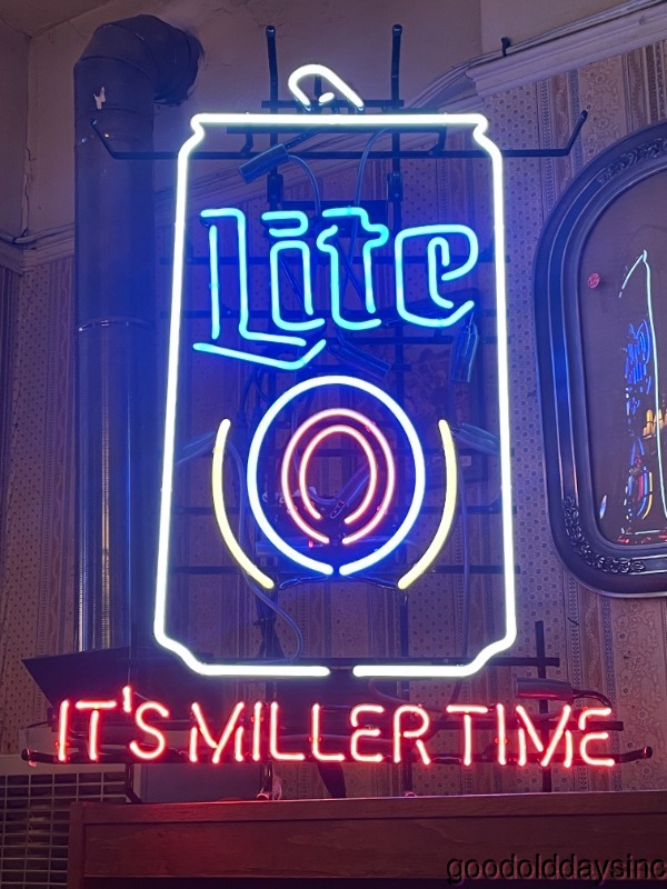It's Miller Time Miller Lite Neon Glass Sign Beer Bar Light Lite Can 35"x25"