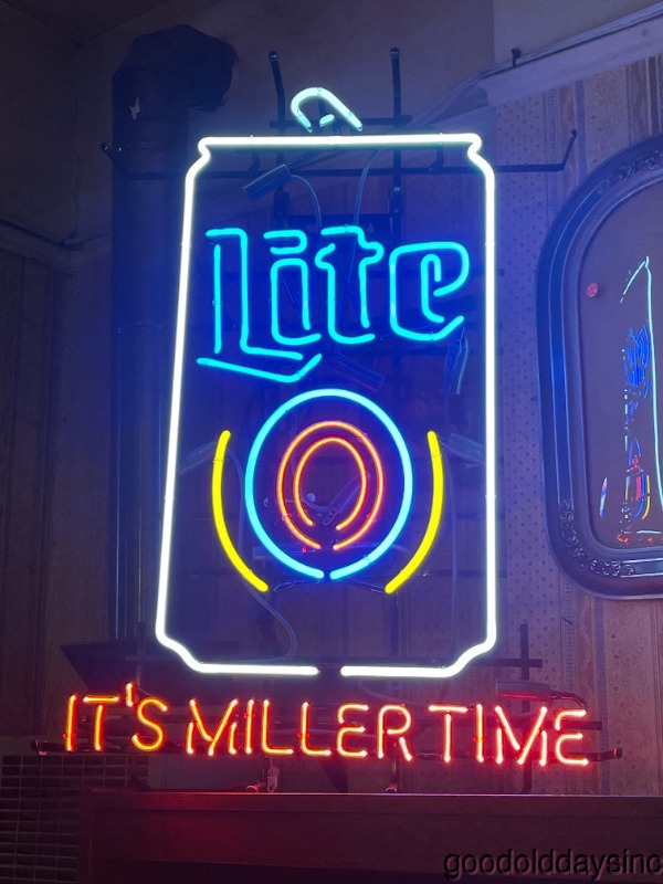 It's Miller Time Miller Lite Neon Glass Sign Beer Bar Light Lite Can 35