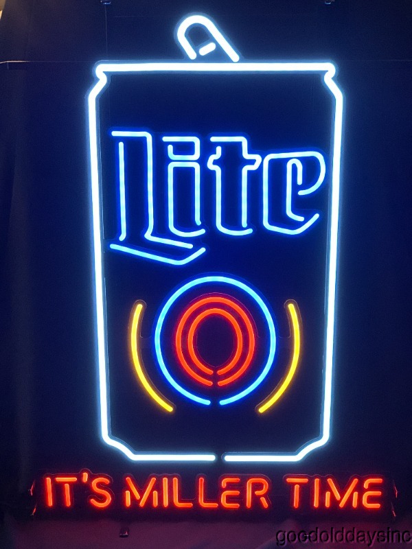 It's Miller Time Miller Lite Neon Glass Sign Beer Bar Light Lite Can 35