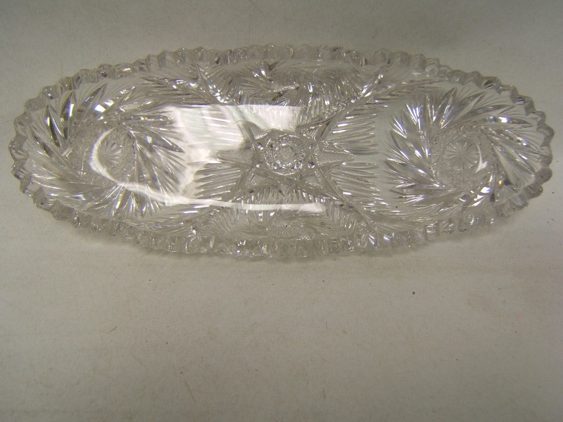 Vintage Heavy Lead Crystal Relish Dish 11" long" tall Brilliant Cut VGC