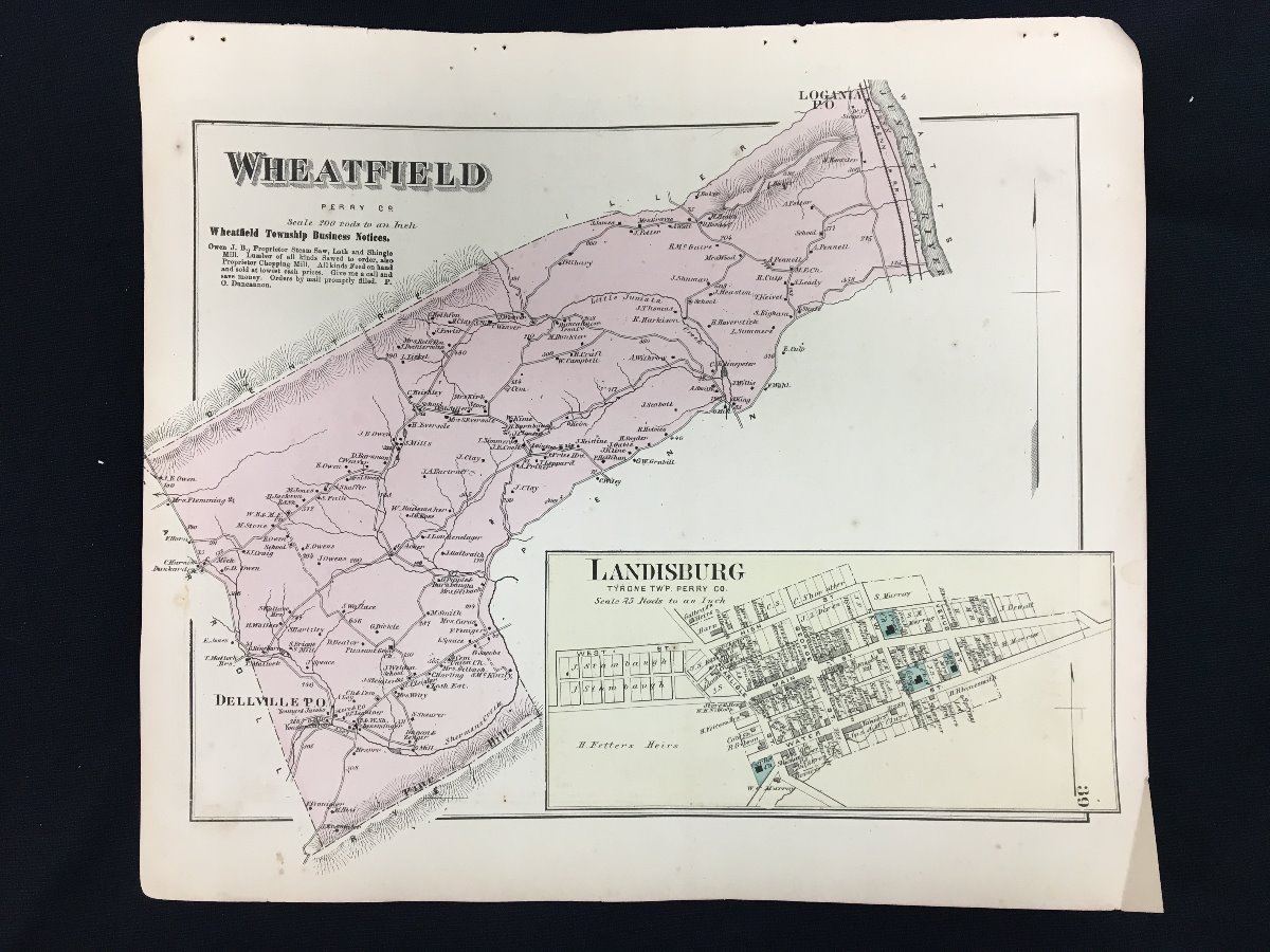 1877 Atlas Map of Watts & Wheatfield Townships, & Landisburg Perry