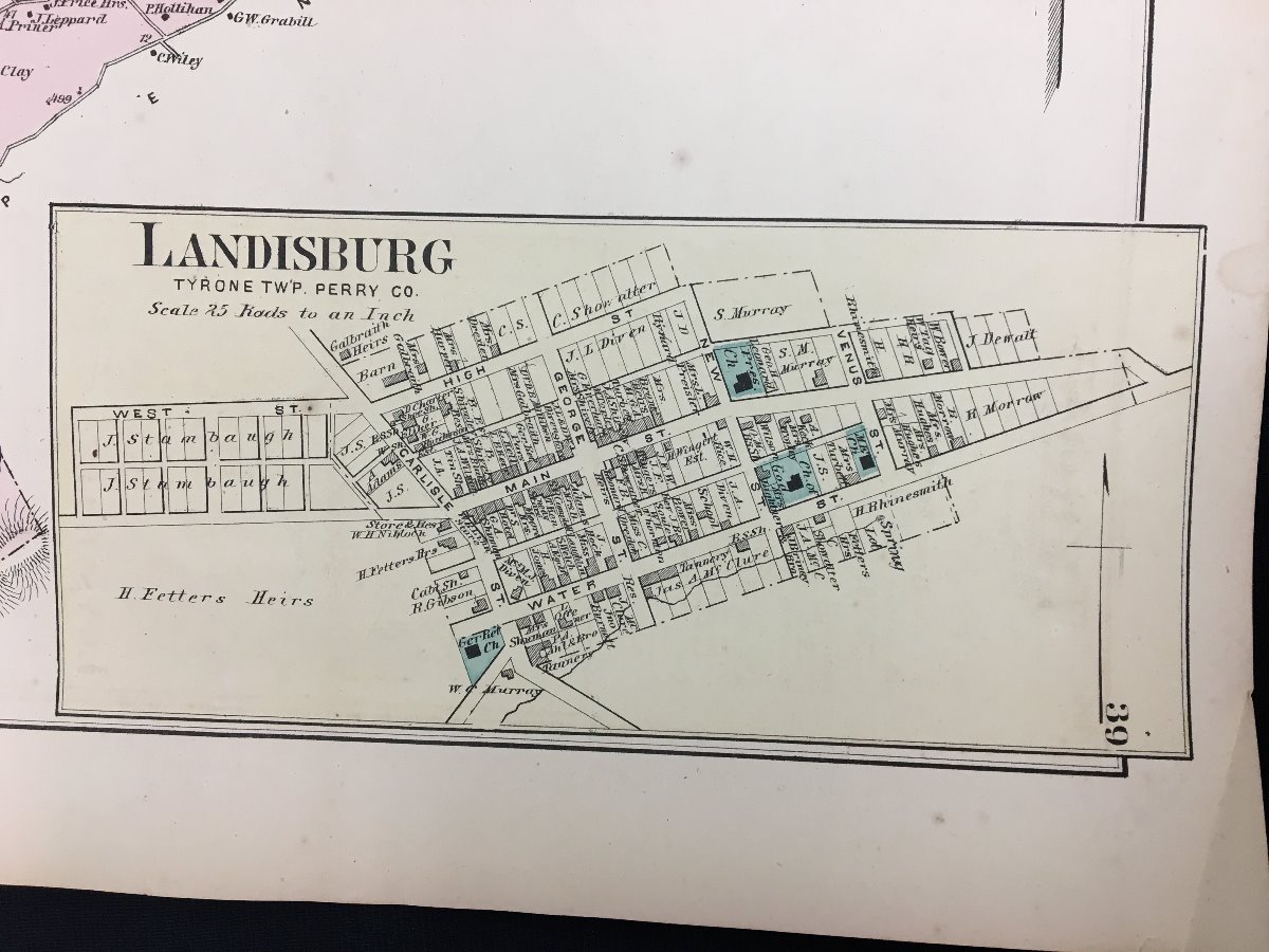 1877 Atlas Map of Watts & Wheatfield Townships, & Landisburg Perry County PA eBay