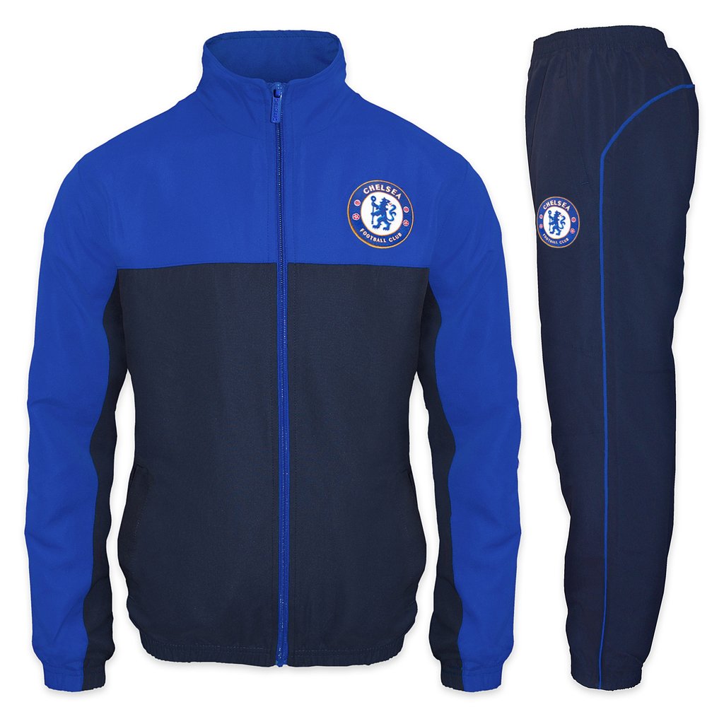 Chelsea FC Official Soccer Mens Jacket and Pants Tracksuit Set Navy
