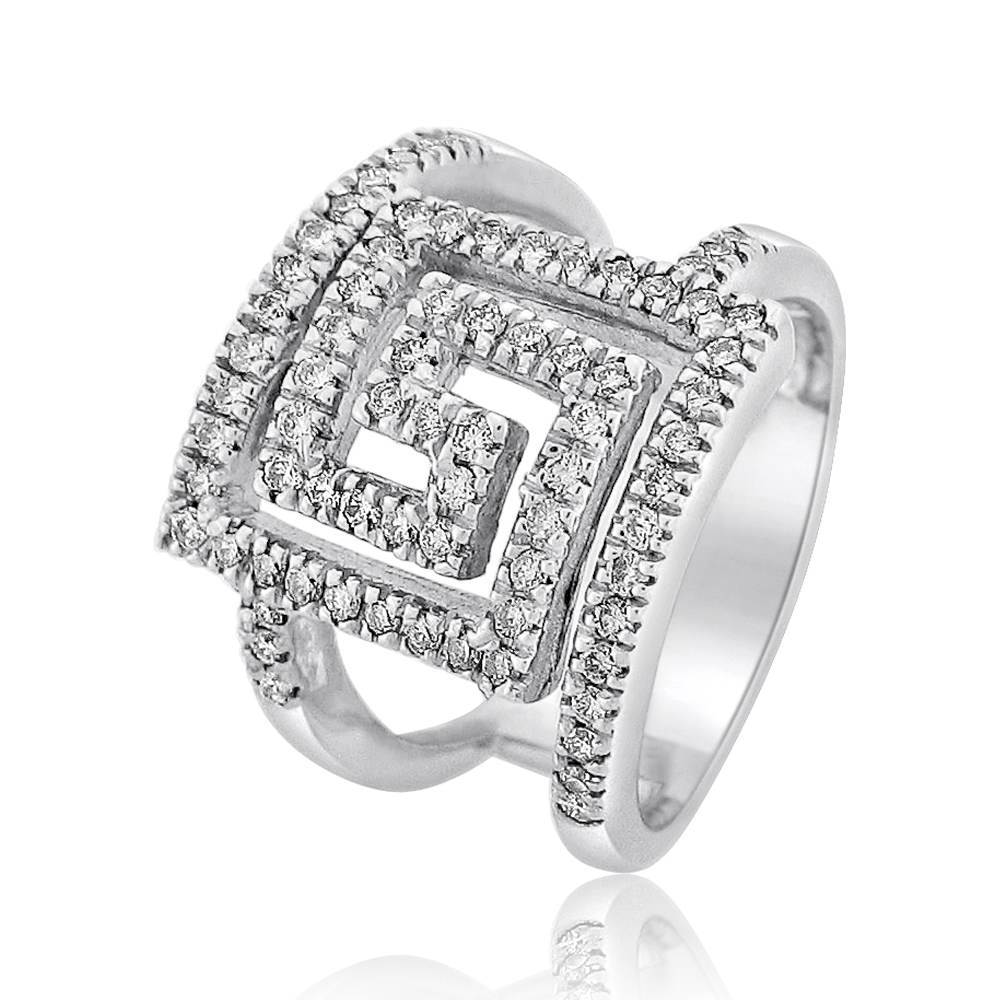 1.35Ctw. 73pcs Round Diamond Ladies Right Hand Wide Ring 18K White Gold