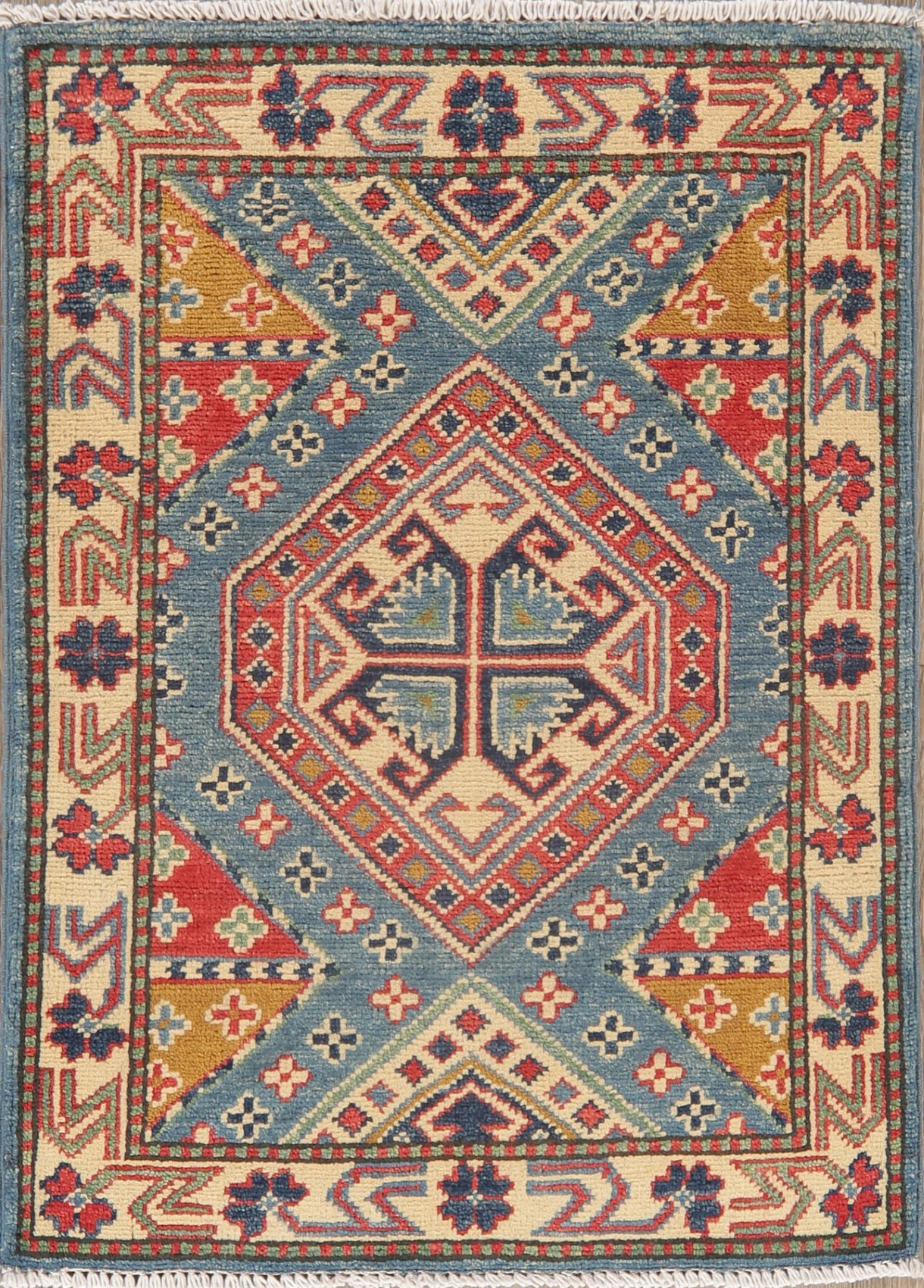 Geometric 2'x3' LIGHT BLUE Super Kazak Oriental Kitchen Rug Hand