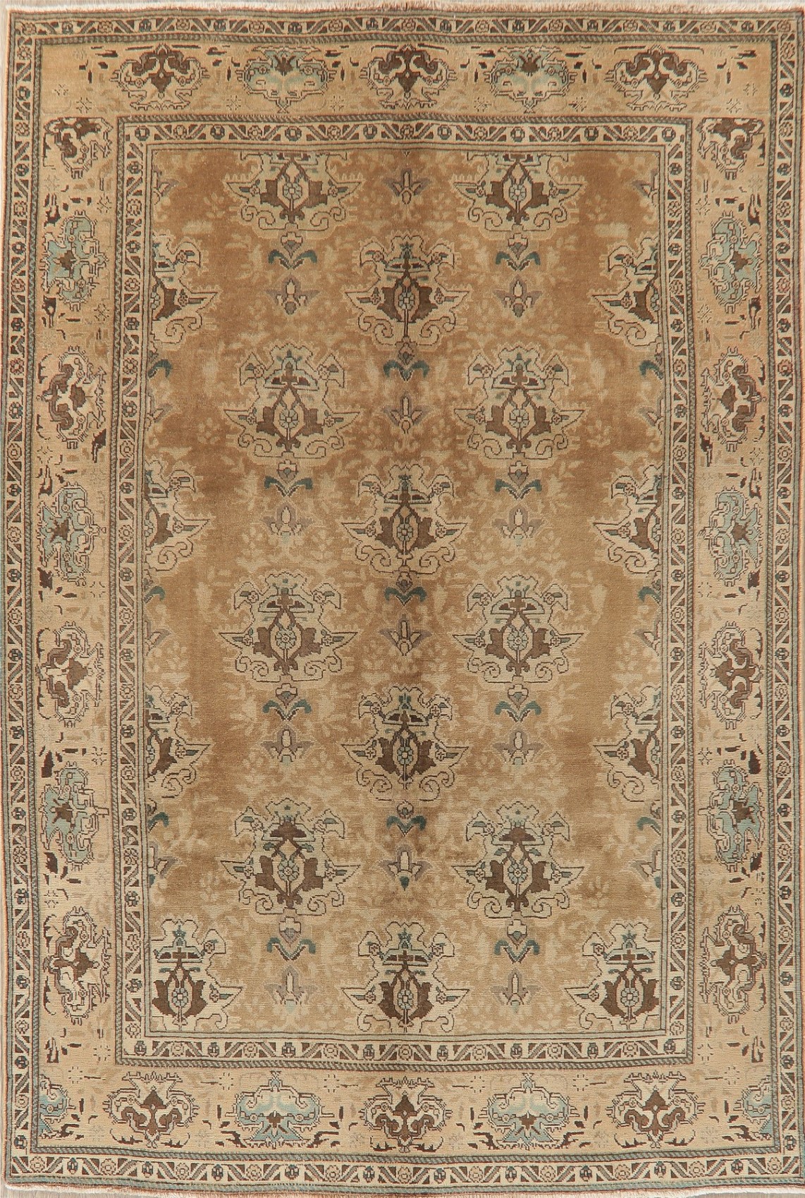 Vintage Peach Brown MUTED Kashmar Area Rug AntiqueWashed Color Wool