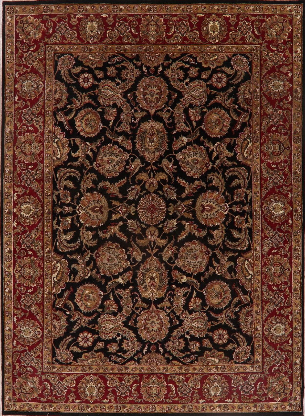 BLACK/BURGUNDY AllOver Floral Agra Oriental Area Rug Living Room Hand