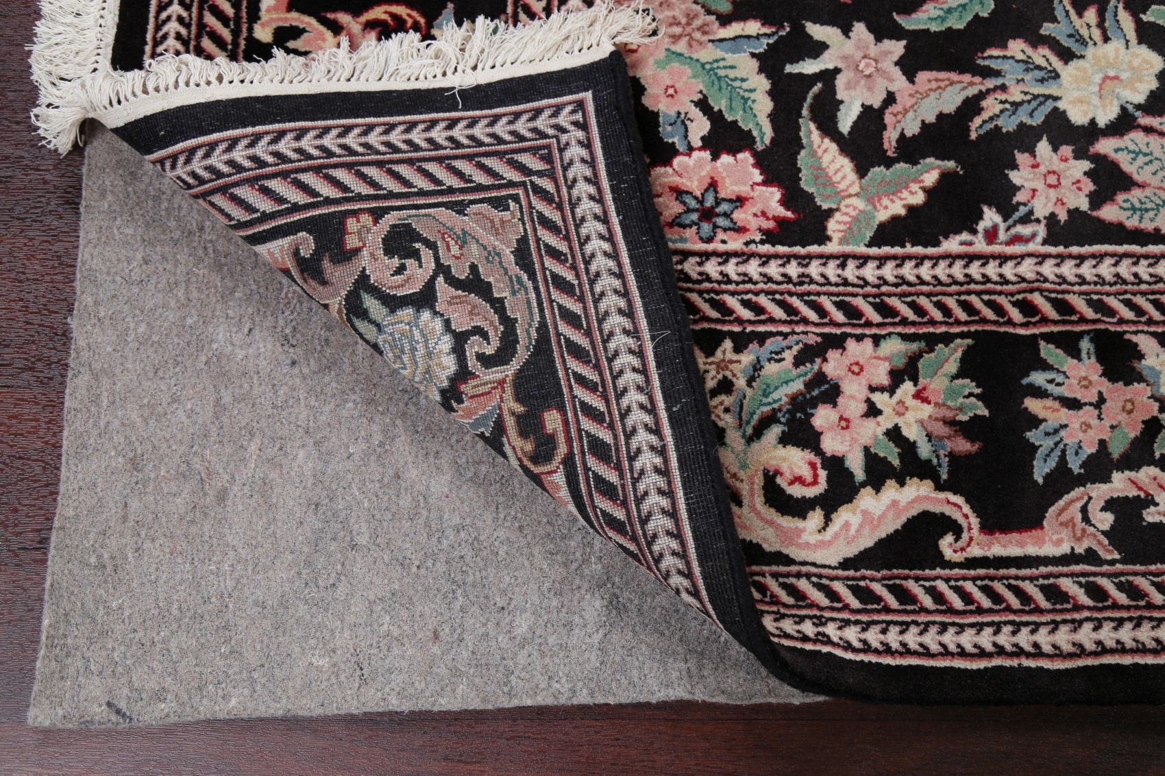 AllOver Floral Aubusson Chinese Area Rug Wool Handmade BLACK Living