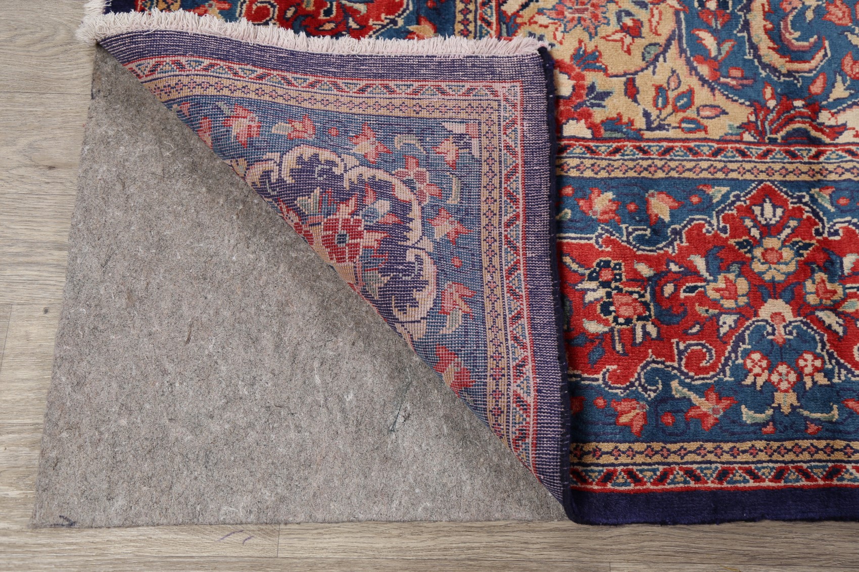Excellent Vintage Floral Sarouk Navy Blue Area Rug Large HandKnotted