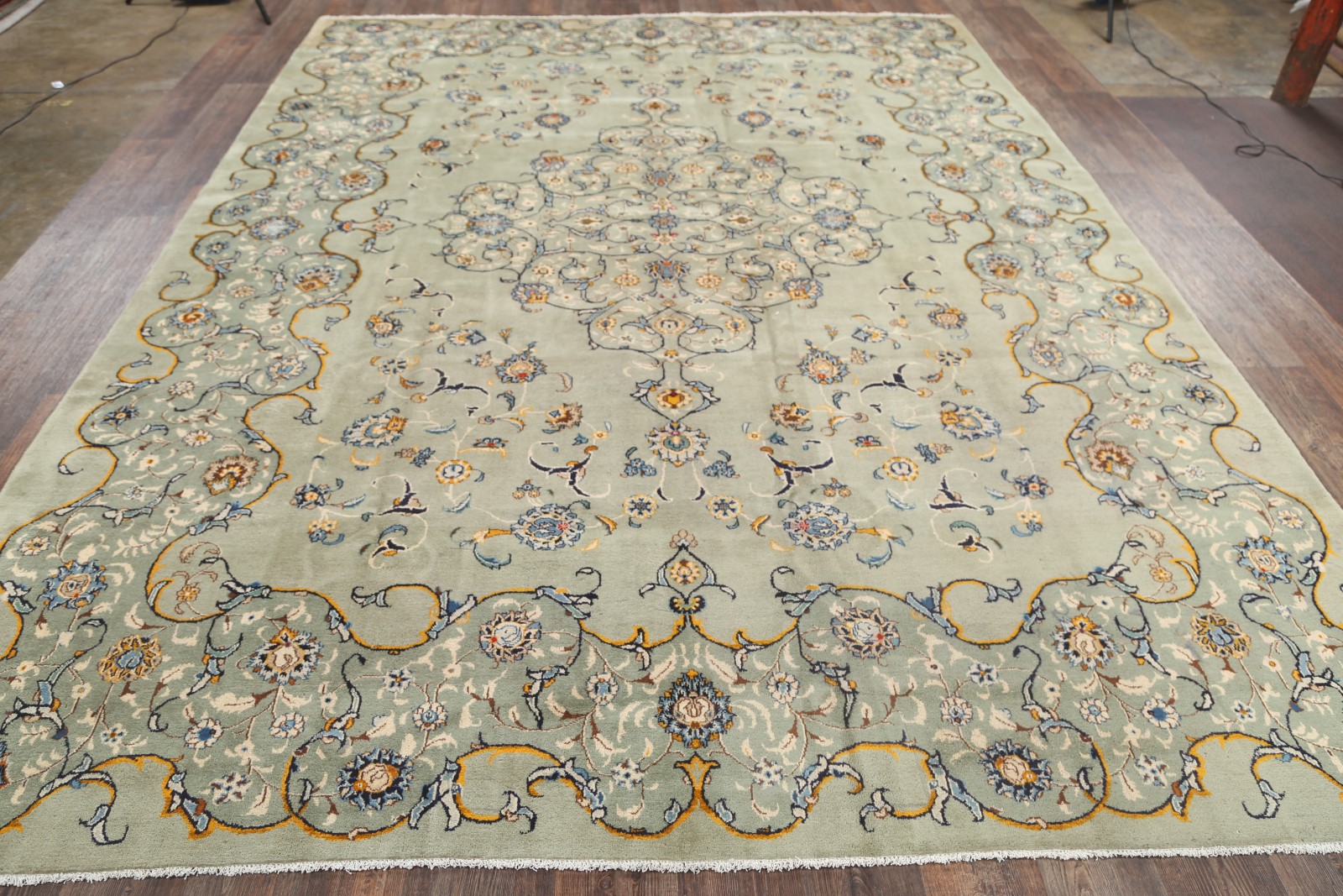 Floral Sage Green 10x14 Signed Kashan Persian Oriental Area Rug 14' 2