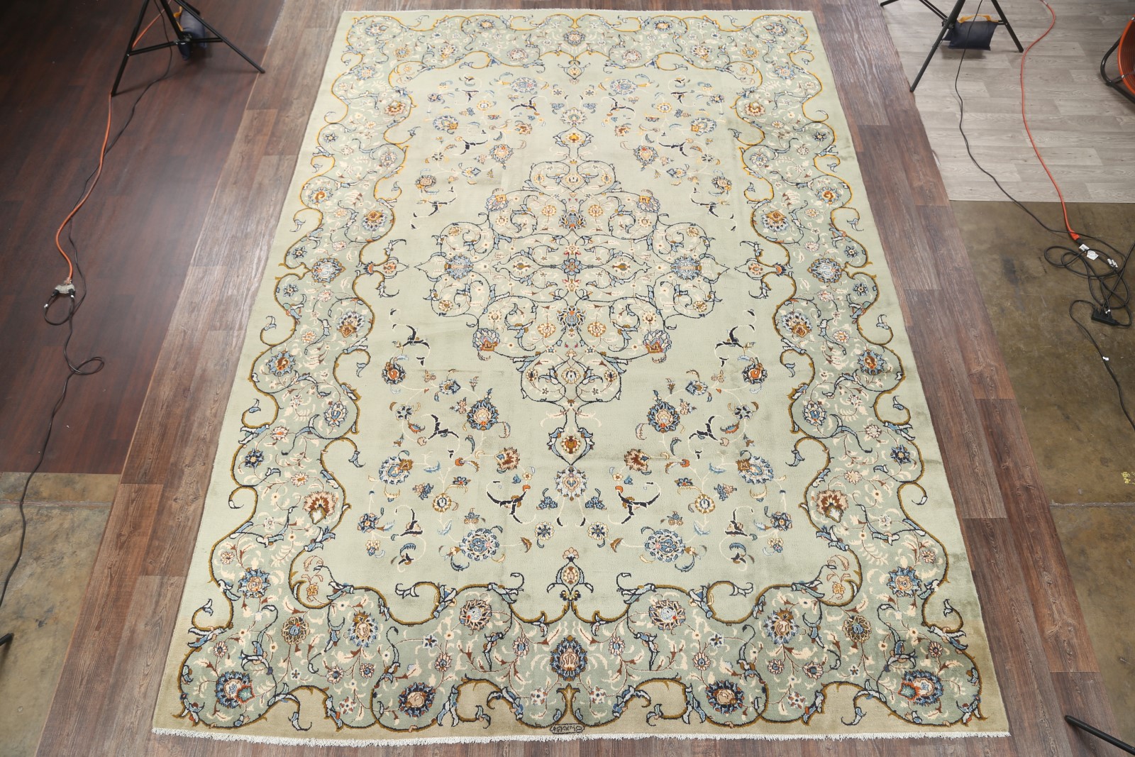 Floral Sage Green 10x14 Signed Kashan Persian Oriental Area Rug 14' 2