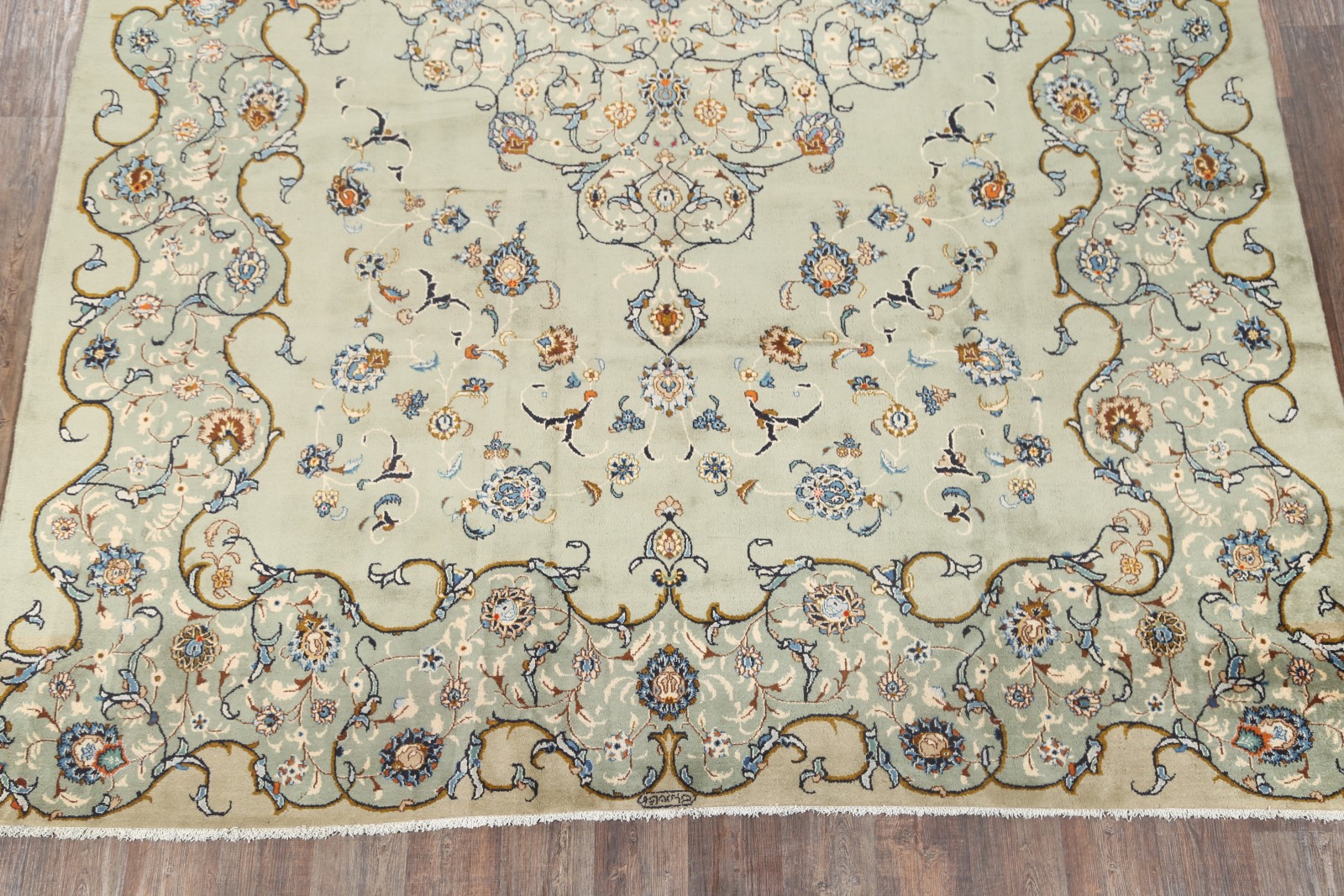 Floral Sage Green 10x14 Signed Kashan Persian Oriental Area Rug 14' 2" x 10' 4" eBay