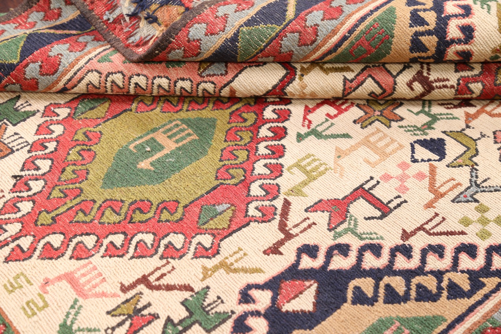 FlatWeave Tribal Animal Square 4x4 Kilim Oriental Rug Hand Woven 4' 3